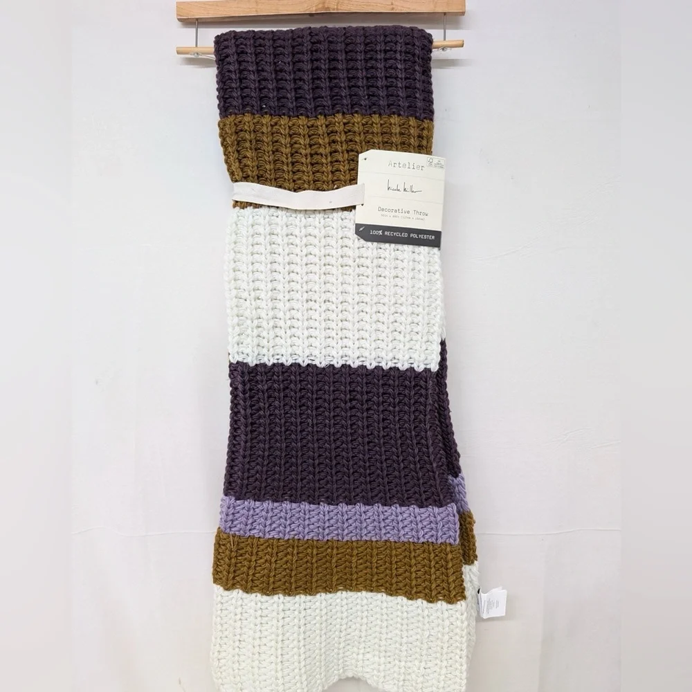 NEW Nicole Miller Artelier Decorative Knit Throw Blanket Colorblock Decor Cozy
